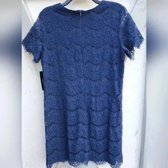 NWT! Lulus Take Me to Brunch Navy Blue Lace Overlay Shift Dress Size L - Picture 7 of 10
